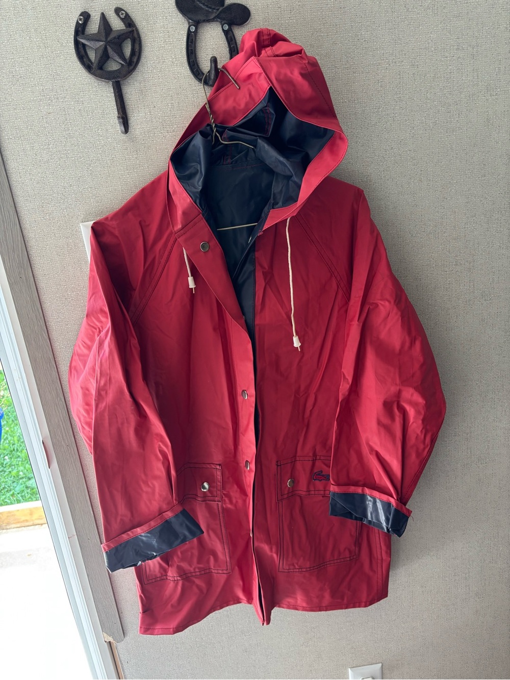 Vintage Men's Red Lacoste Reversible Hooded Rain Jacket